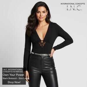 Black Long Sleeve Lace Detail Bodysuit - Size Large